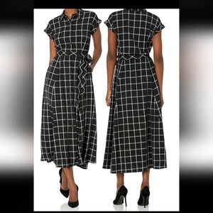 NWT Calvin Klein Windowpane Midi Shirtdress, Size 12